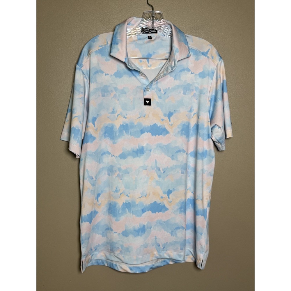 Bad Birdie Cotton Candy Men's Polo Short Sleeve Golf Shirt Blue Pink Size M